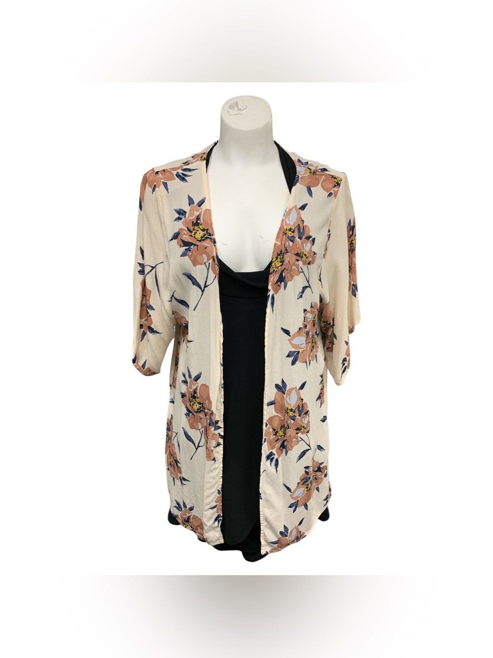 saltwater LUXE Cream Floral Kimono with Peach Blooms Size O/S